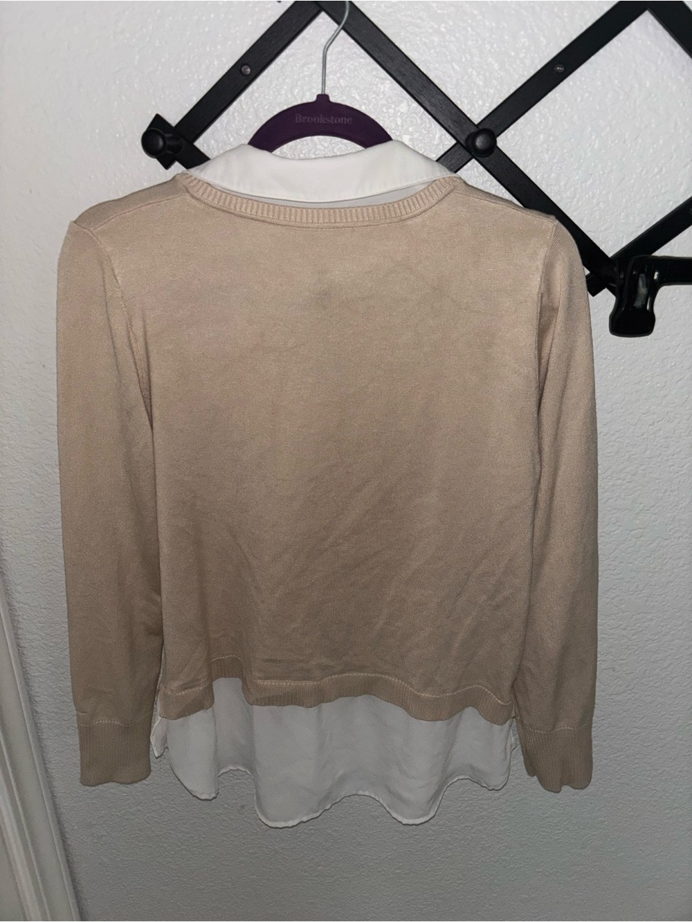 Rio & Rian Layered Collared Sweater Beige Preppy Office Chic Large Top - Picture 4 of 4